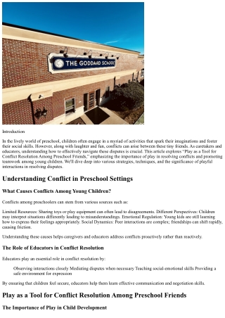 “Play as a Tool for Conflict Resolution Among Preschool Friends”