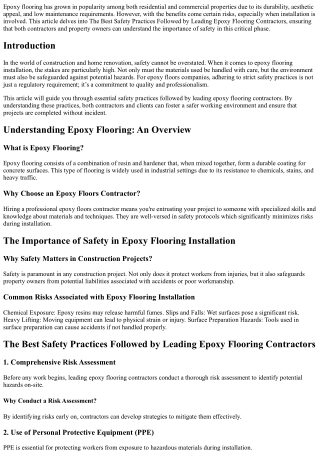 The Best Safety Practices Followed by Leading epoxy flooring contractors.