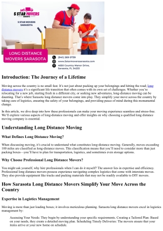 How Sarasota Long Distance Movers Simplify Your Move Across the Country