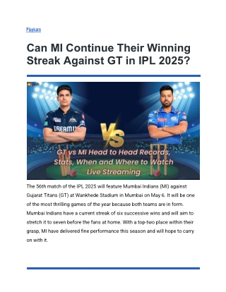 Can MI Continue Their Winning Streak Against GT in IPL 2025_
