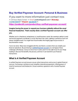 Buy Verified Payoneer Account- Personal & Business