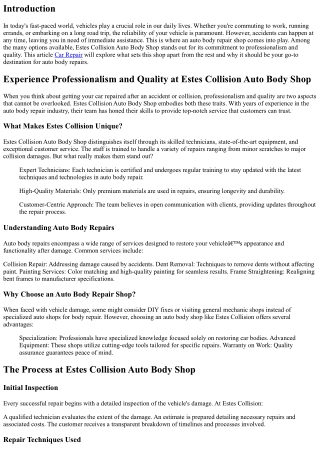 Experience Professionalism and Quality at Estes Collision Auto Body Shop