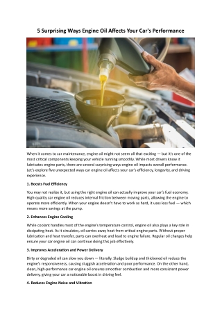 5 Surprising Ways Engine Oil Affects Your Car’s Performance