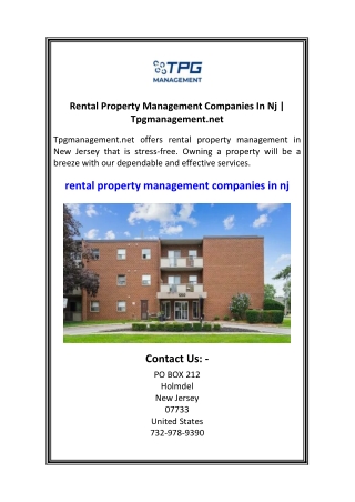 Rental Property Management Companies In Nj  Tpgmanagement.net