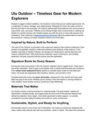 Ulu Outdoor – Timeless Gear for Modern Explorers