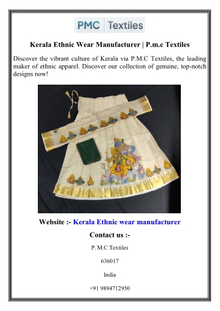 Kerala Ethnic Wear Manufacturer   P.m.c Textiles