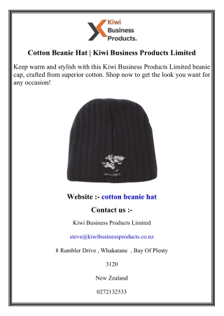 Cotton Beanie Hat   Kiwi Business Products Limited