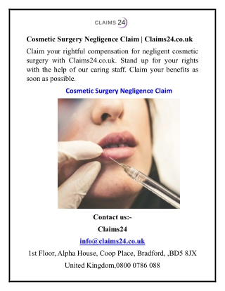 Cosmetic Surgery Negligence Claim  Claims24.co.uk