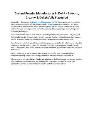 Custard Powder Manufacturer in Delhi