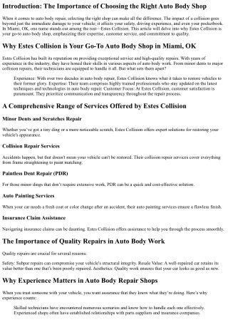 Why Estes Collision is Your Go-To Auto Body Shop in Miami, OK