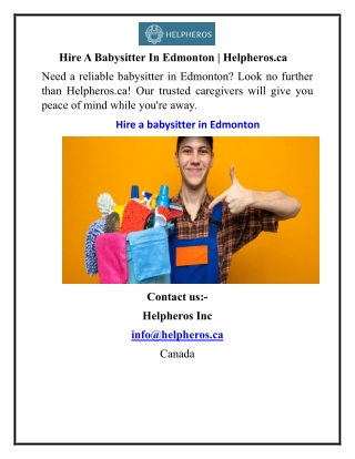 Hire A Babysitter In Edmonton  Helpheros.ca