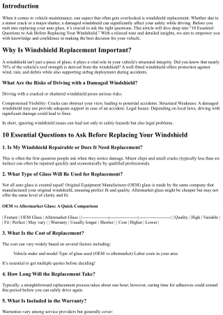 10 Essential Questions to Ask Before Replacing Your Windshield