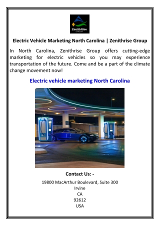 Electric Vehicle Marketing North Carolina  Zenithrise Group