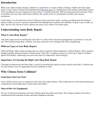 From Dents to Paint Jobs: How Estes Collision Excels in Auto Body Repair