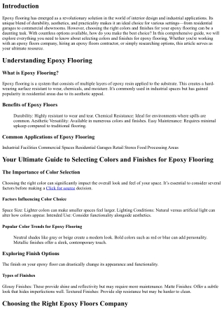 Your Ultimate Guide to Selecting Colors and Finishes for epoxy flooring.