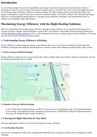 “Maximizing Energy Efficiency with the Right Roofing Solutions”