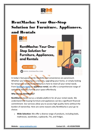 RentMacha: Your One-Stop Solution for Furniture, Appliances, and Rentals