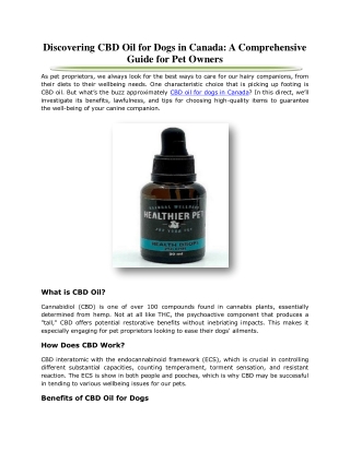 Discovering CBD Oil for Dogs in Canada: A Comprehensive Guide for Pet Owners