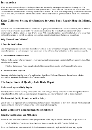 Estes Collision: Setting the Standard for Auto Body Repair Shops in Miami, OK