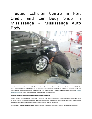 Trusted Collision Centre in Port Credit and Car Body Shop in Mississauga – Mississauga Auto Body