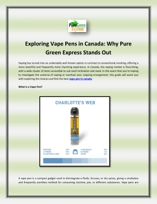 Exploring Vape Pens in Canada Why Pure Green Express Stands Out