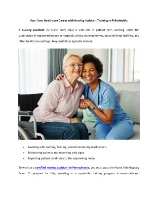 Start Your Healthcare Career with Nursing Assistant Training in Philadelphia