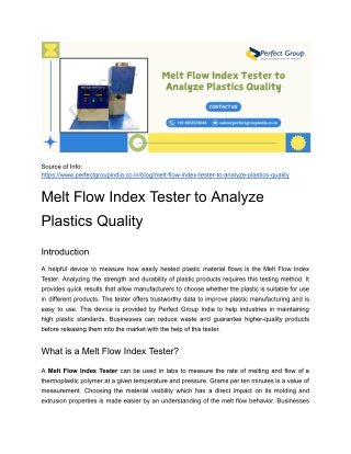 Melt Flow Index Tester to Analyze Plastics Quality