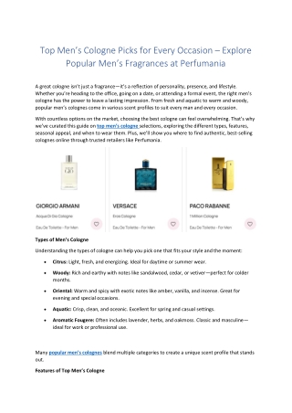 Top Men’s Cologne Picks for Every Occasion – Explore Popular Men’s Fragrances at Perfumania