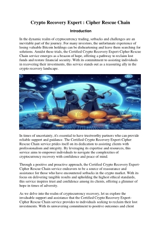 Need to Reclaim Crypto? Let CipherRescue Chain Help Recovery Your Coins  Cryptoc