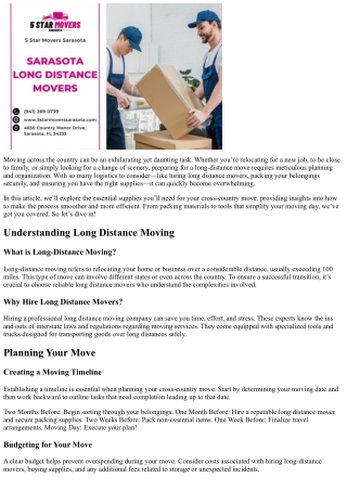 Essential Supplies You’ll Need for Your Cross Country Move