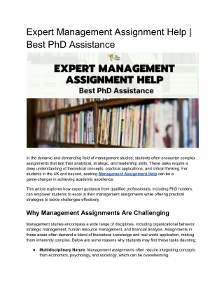 Expert Management Assignment Help _ Best PhD Assistance