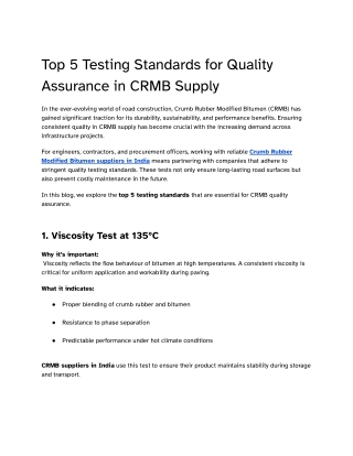 Top 5 Testing Standards for Quality Assurance in CRMB Supply