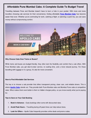 Affordable Pune Mumbai Cabs A Complete Guide To Budget Travel