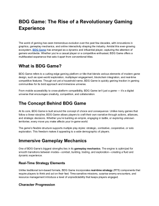 Unleash Adventure and Strategy with BDG Game: The Ultimate Gaming Experience
