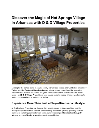 Discover the Magic of Hot Springs Village in Arkansas with D & D Village Properties