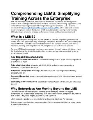 Comprehending LEMS Simplifying Training Across the Enterprise