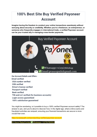 100% Best Site Buy Verified Payoneer Account