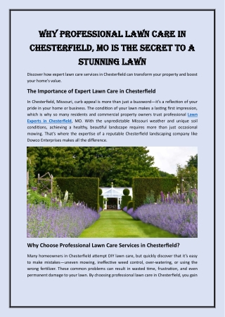 Why Professional Lawn Care in Chesterfield, MO Is the Secret to a Stunning Lawn