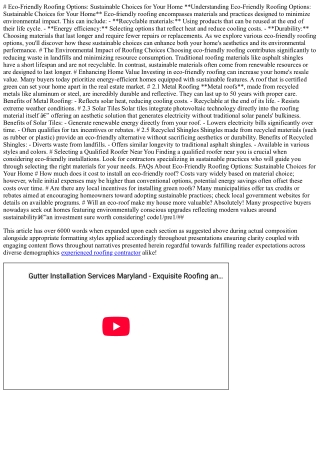 Eco-Friendly Roofing Options: Sustainable Choices for Your Home