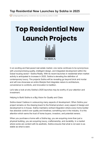 Top Residential New Launches by Sobha in 2025