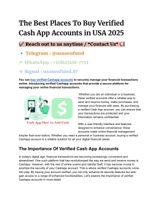 The Best Places To Buy Verified Cash App Accounts in USA 2025