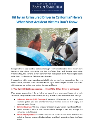 Hit by an Uninsured Driver in California? Here’s What Most Accident Victims Don’