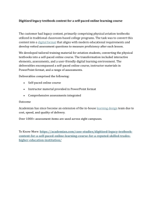 Digitized legacy textbook content for a self-paced online learning course