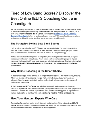 Tired of Low Band Scores_ Discover the Best Online IELTS Coaching Centre in Chandigarh