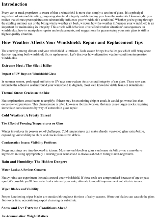 How Weather Affects Your Windshield: Repair and Replacement Tips