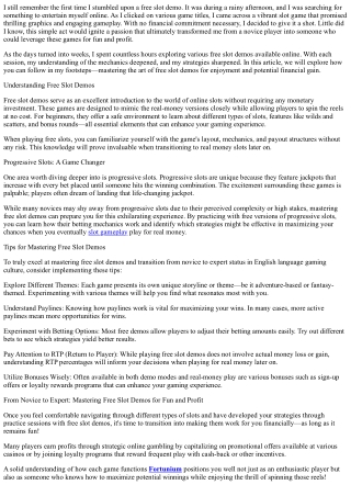 From Novice to Expert: Mastering Free Slot Demos for Fun and Profit