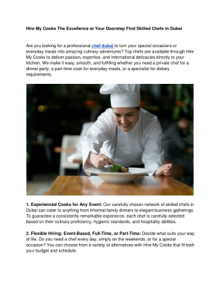 Hire My Cooks The Excellence at Your Doorstep Find Skilled Chefs in Dubai