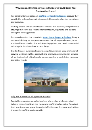 Why Skipping Drafting Services in Melbourne Could Derail Your Construction Project