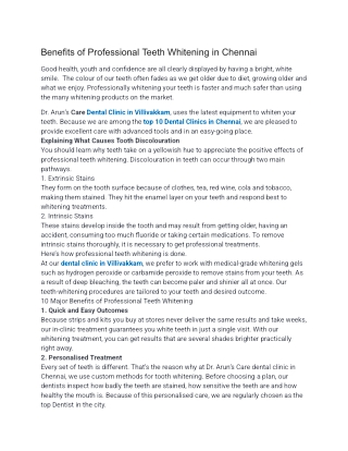 Benefits of Professional Teeth Whitening in Chennai