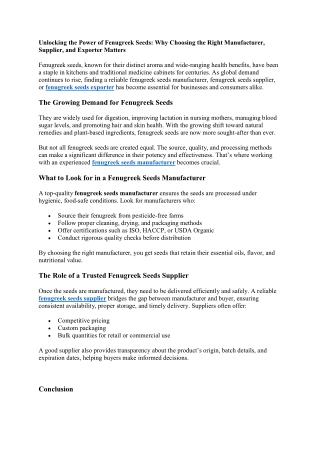 Unlocking the Power of Fenugreek Seeds Why Choosing the Right Manufacturer